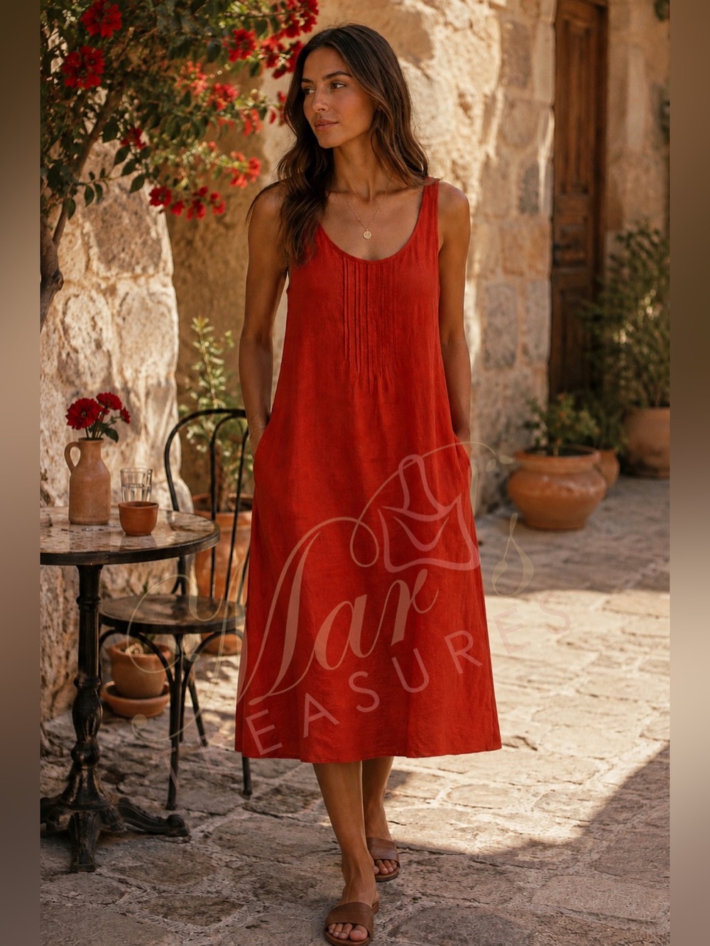 Eileen Fisher Irish Linen Shift Midi Dress Sz M
